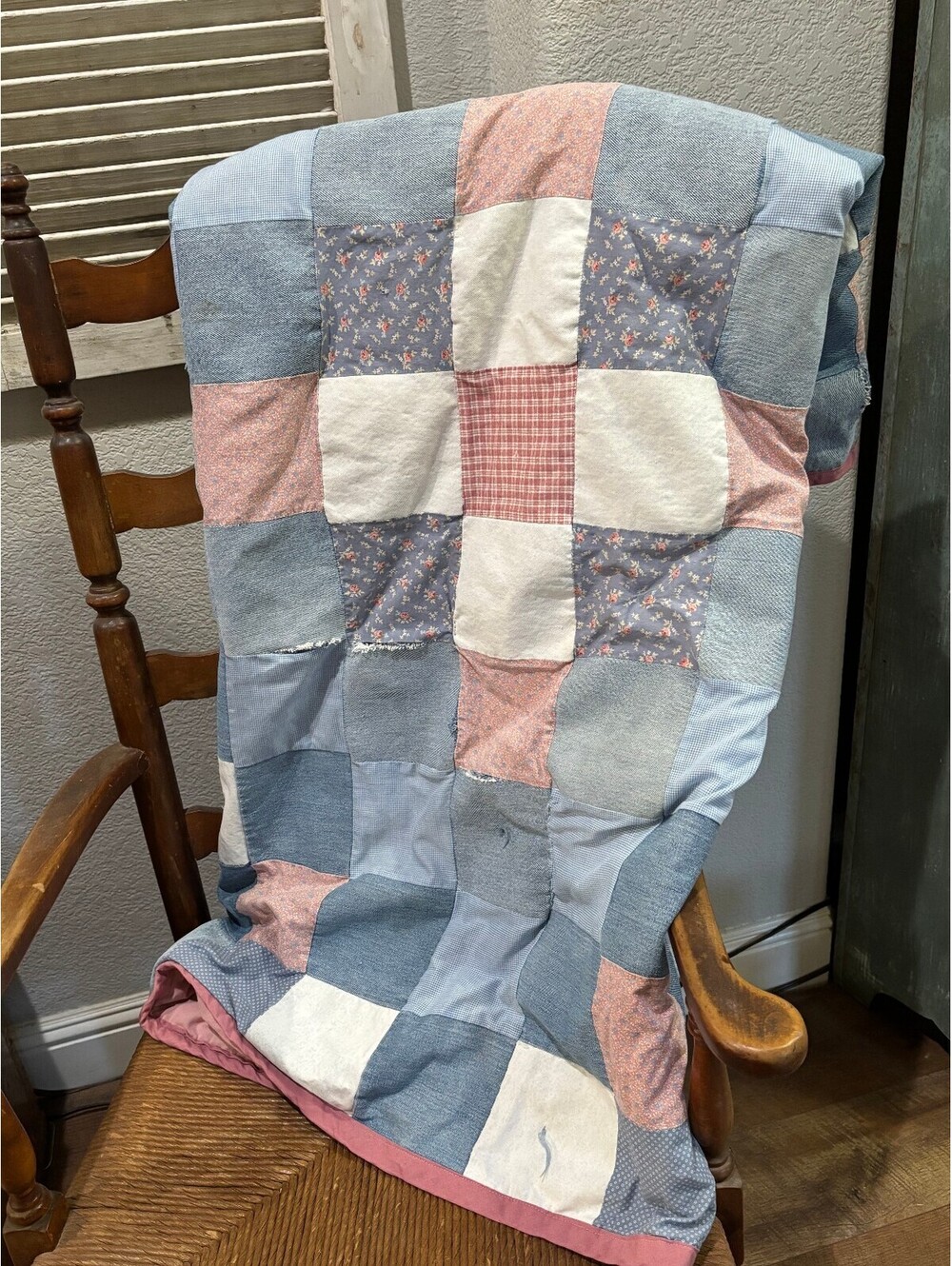 Vintage Denim Patchwork Quilt